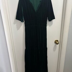 Simple Deep Green Velvet Long Sleeve Dress